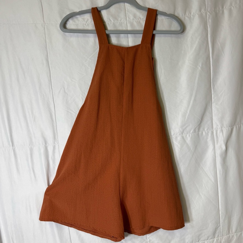 SHEIN Rust Textured Wide Leg Romper‎ Tie Strap Overalls Small - Picture 4 of 8